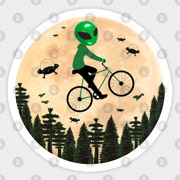 Funny riding alien Sticker by Nano-none